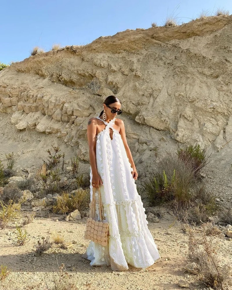 

Summer Holiday Style Women Maxi Dress Casual Ruffled Sleeveless Sexy DressHalter Neck Beach Dress Long Party Sexy Sundress