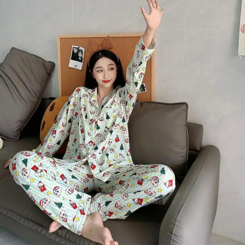 Симпатичная пижама в стиле аниме Kawaii Crayon Shin-Chan свободные штаны с длинным рукавом