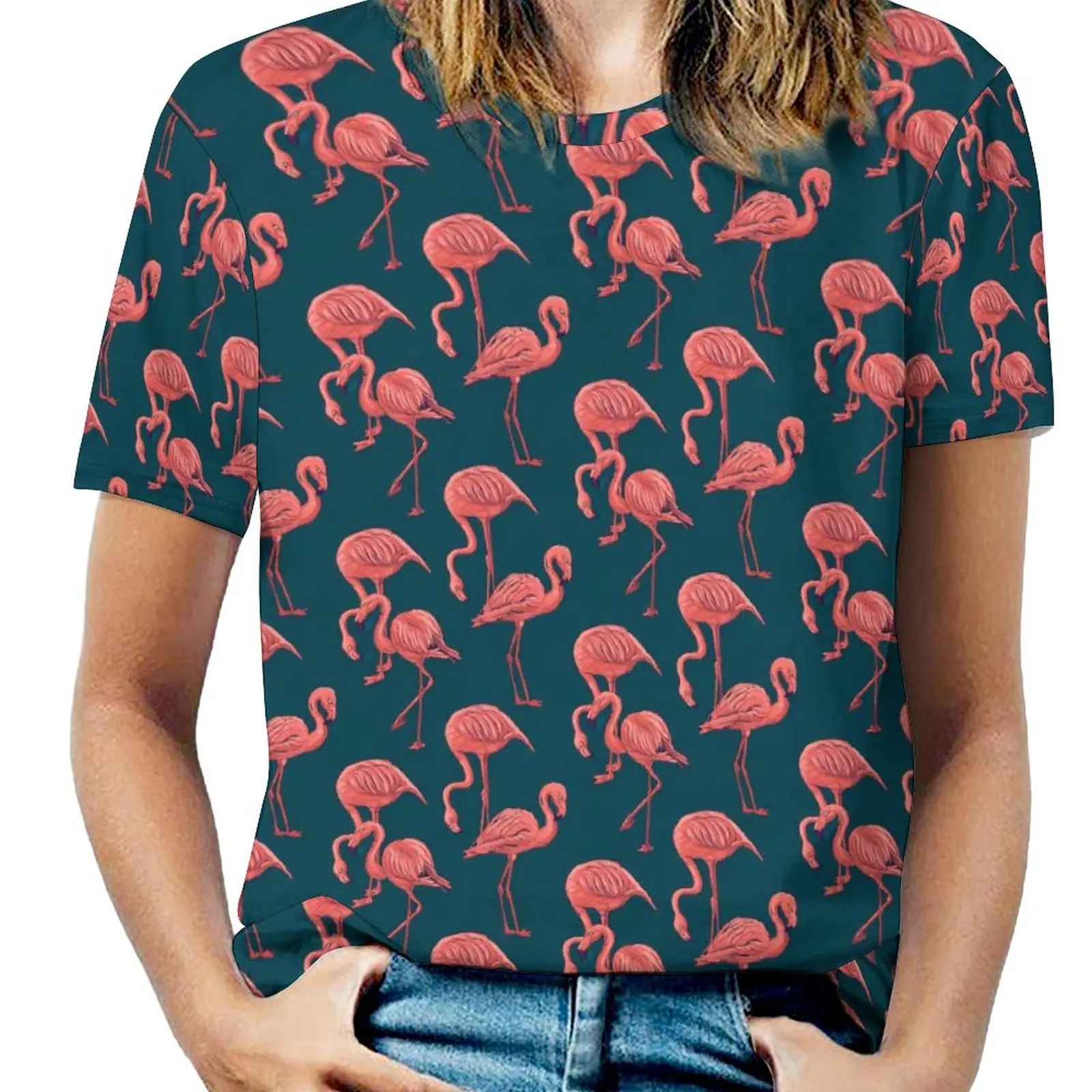 

Tropical Birds T-Shirts Pink Flamingo Print Casual Oversized T-Shirt Short Sleeves Womens Pretty Tshirt Summer Graphic Top Tees