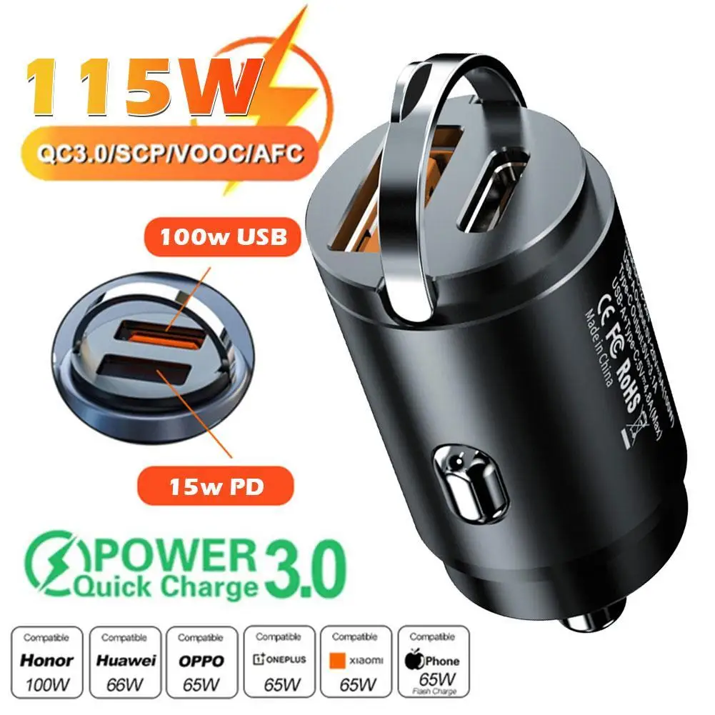 

115W QC3.0 PD Car Charger 2 Port 12-24V Cigarette Socket Lighter Car USBC Charger For IPhone Fast Charing Power Adapter