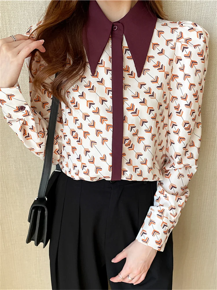 Рубашки в стиле ретро с гонконгским принтом вестерн женские рубашки на весну и