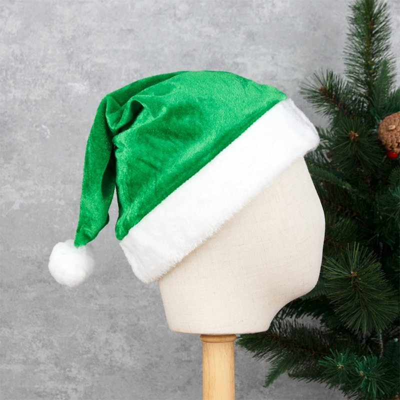 

Головной убор унисекс для взрослых и детей, Рождественская шапка Санта-Клауса для мужчин, праздничный Зеленый Бархатный реквизит для коспл...