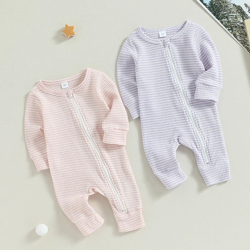 

Baby Clothing Girls Waffle Long Sleeve Rompers Stripe Crew Neck Infant Jumpsuits For Newborn Clothes Bodysuits 12 to 18 months