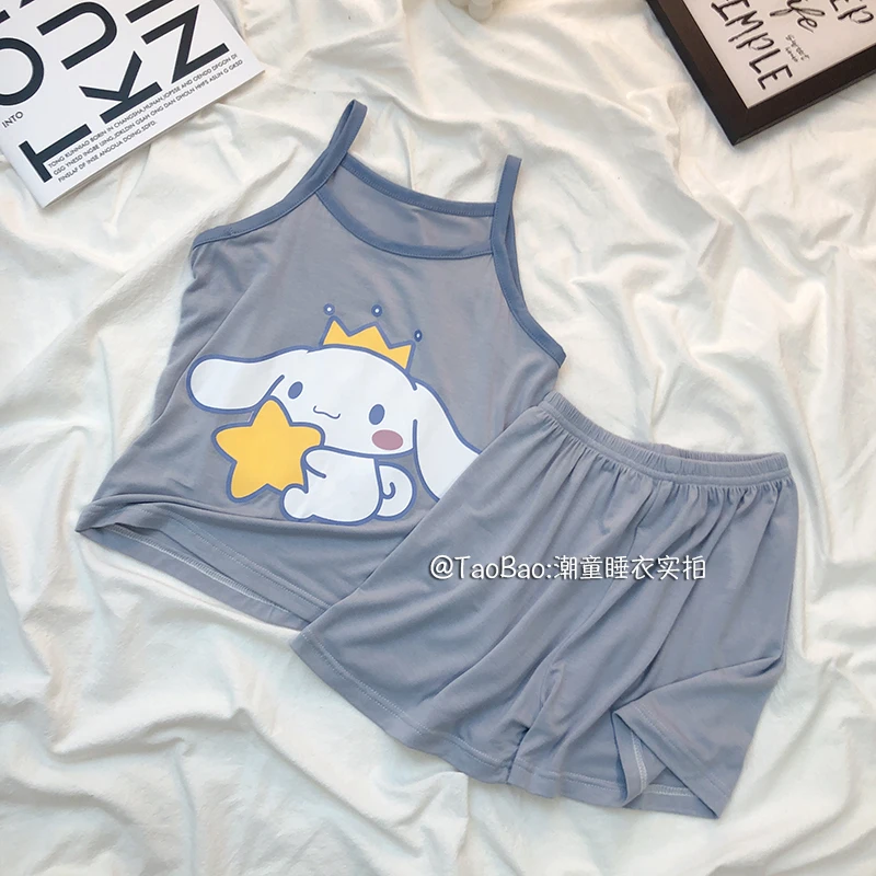 

Kawaii Sanrios Cinnamoroll Summer Camisole Vest Girl Parent-child Sleeveless Pajama Set Cartoon Anime Cute Casual Homewear