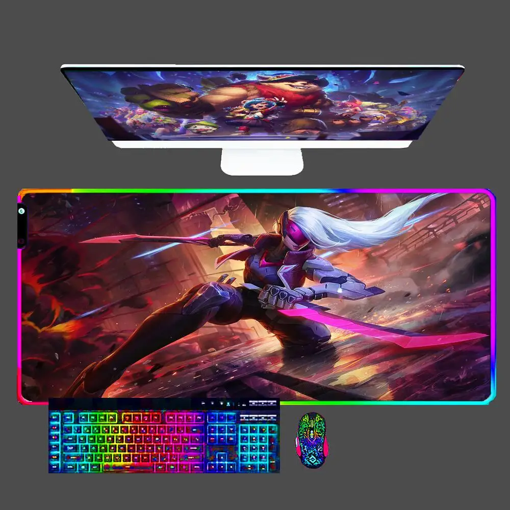 

Katarina League Of Legends RGB Mouse Pad Professional ESports Game Players LED Lock Edge Mousepad Rubber Speed Keyboard Desk Mat