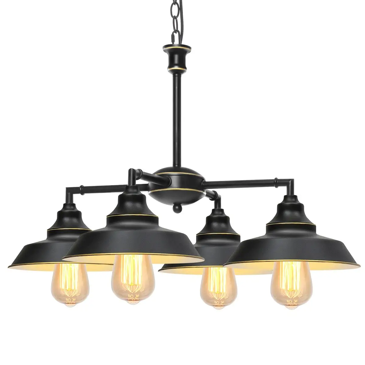 

4 Lights Vintage Pendant Light Metal Lampshade Black Chandelier for Dining Room Kitchen Bedside Light Bedroom Hanging Lamp