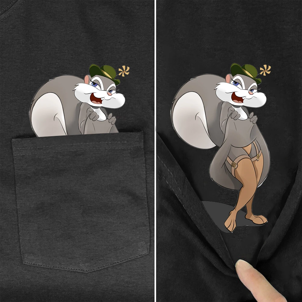 

CLOOCL 100% Cotton Women T-shirts Cute Animal Squirrel Lady Floral Printed Pocket Tops Short Sleeve Graphic Tee Woman Tshirts