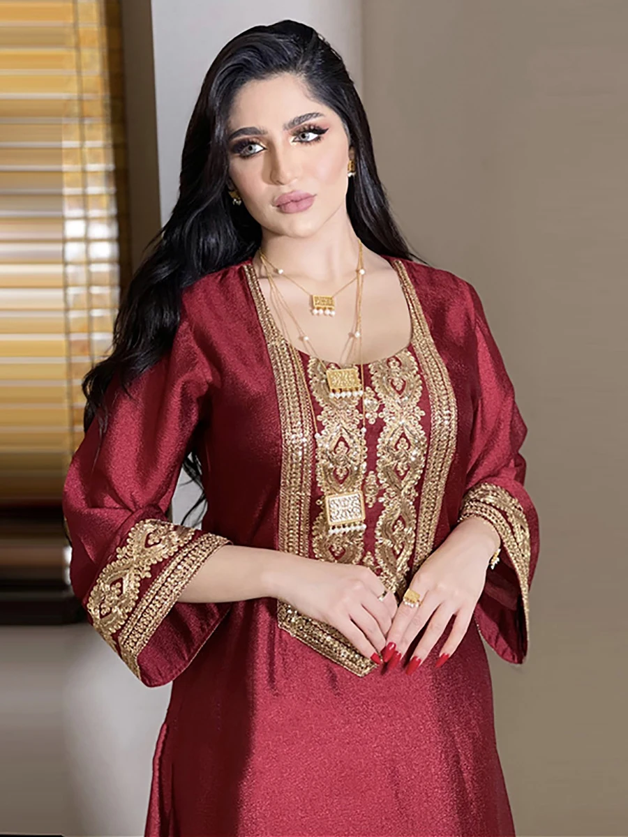 Блестящая золотая вышивка Eid Mubarak мусульманская женская абайя Средний Восток Caftan халат Abaya Рамадан Abaya исламский Дубай платье