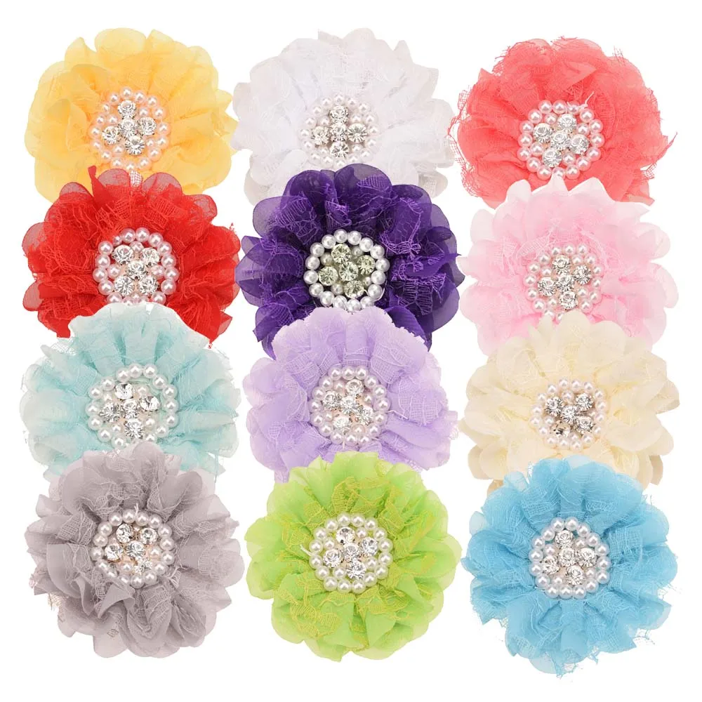 Шифоновые цветы жемчужины пучки цветов модные аксессуары для волос девочек без