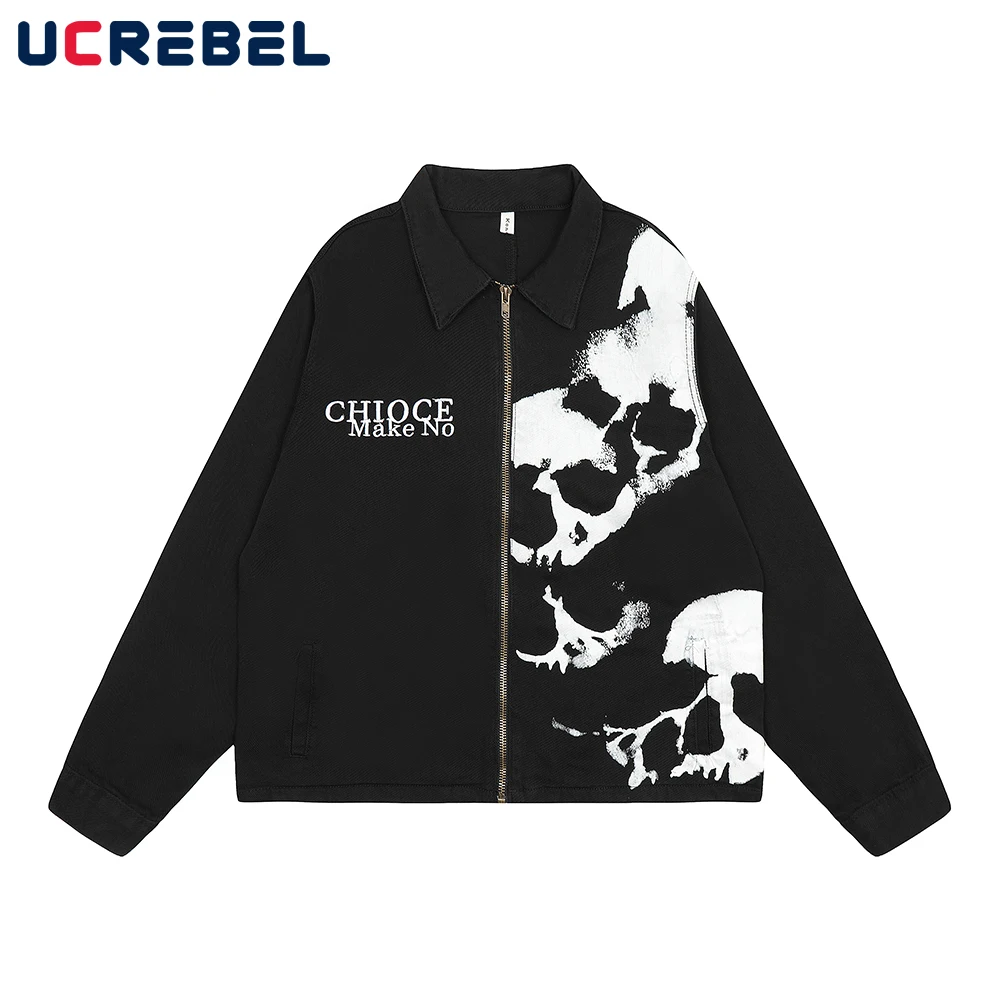 

Куртка мужская с принтом черепа, свободная уличная одежда в стиле хип-хоп, на молнии, с длинными рукавами и надписью, верхняя одежда на осень-зиму
