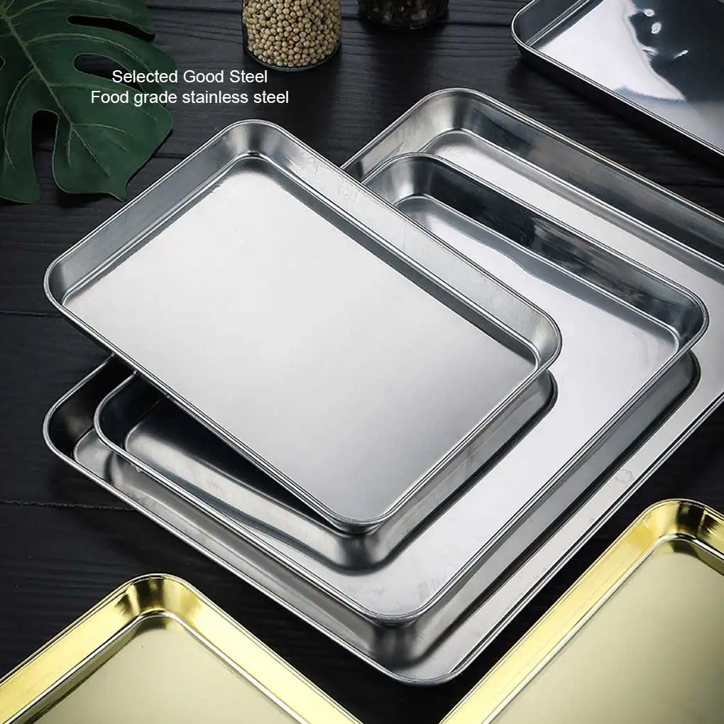 

Stainless Steel Baking Tray Bakeware Pan Plate Rectangle Metal Dinnerware