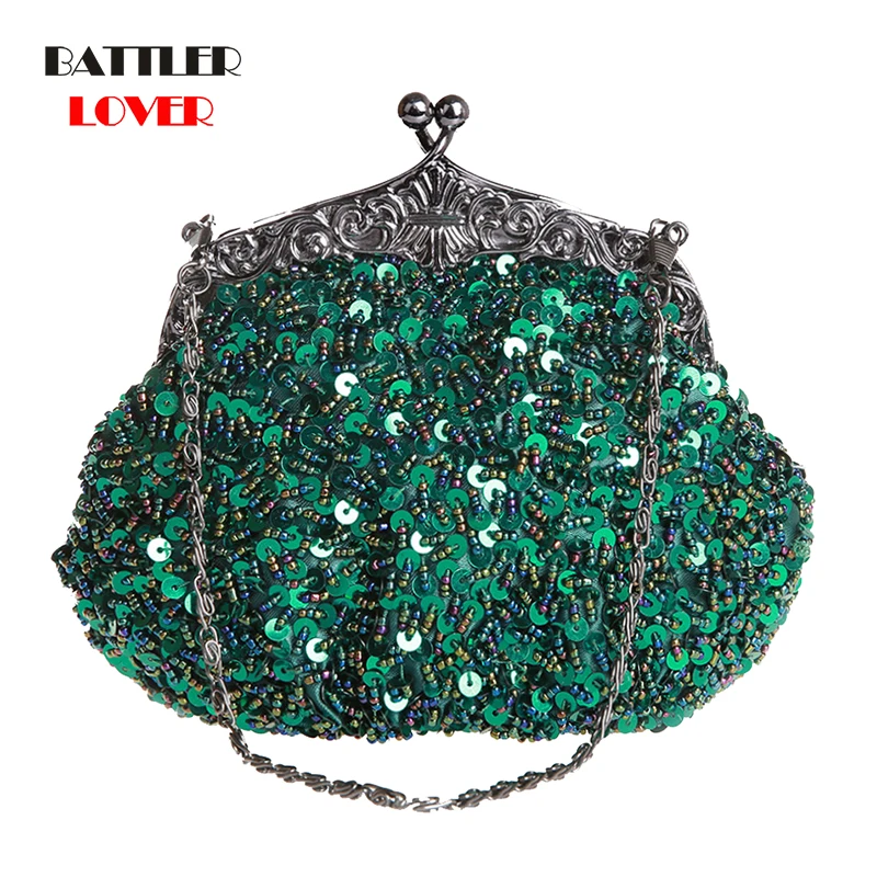

Green Bling Diamond Handbag For Women Beaded Sequined Wedding Evening Bag Ladies Clutch Handbag Bride Party Purse Makeup Purses