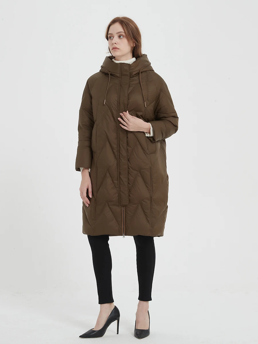 SuyaDream Women Down Coats White Duck Down Fillings Loose Fitting Hooded Quilted Warm Parkas 2022 Fall Winter Trench