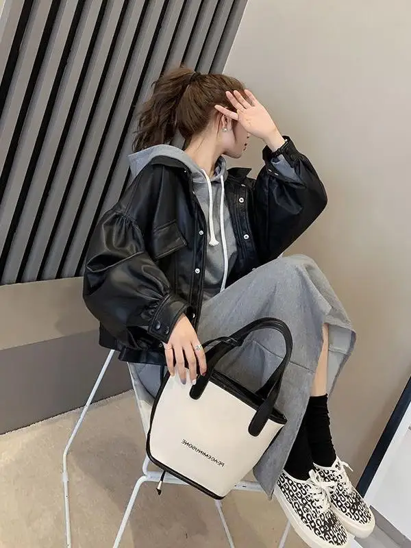 Кожаное пальто верхняя одежда для женщин весна-осень 2024 новая корейская