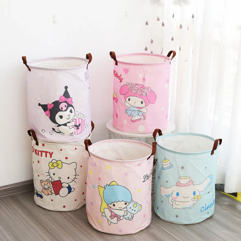 Kawaii Sanrio Dirty Laundry Basket Foldable Cartoon Melody Kuromi Fabric Dirty Laundry Basket Cute Kid's Toy Storage Box Bucket