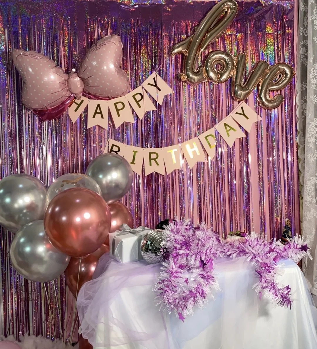 

Colorful Rain Curtain Party Background Wall Wedding Party Arrangement Rain Curtain Children's Birthday Party Metal Foil Wall