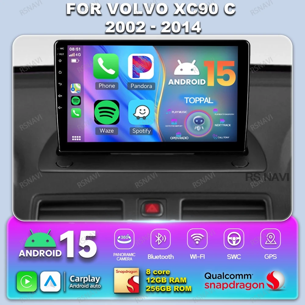 Фото Автомобильный радиоприемник Android 15 для Volvo XC90 C 2002-2010 2011 2012 2013 2014 Viedo Player Qualcomm Carplay DSP RDS BT Мультимедийный DVD №1