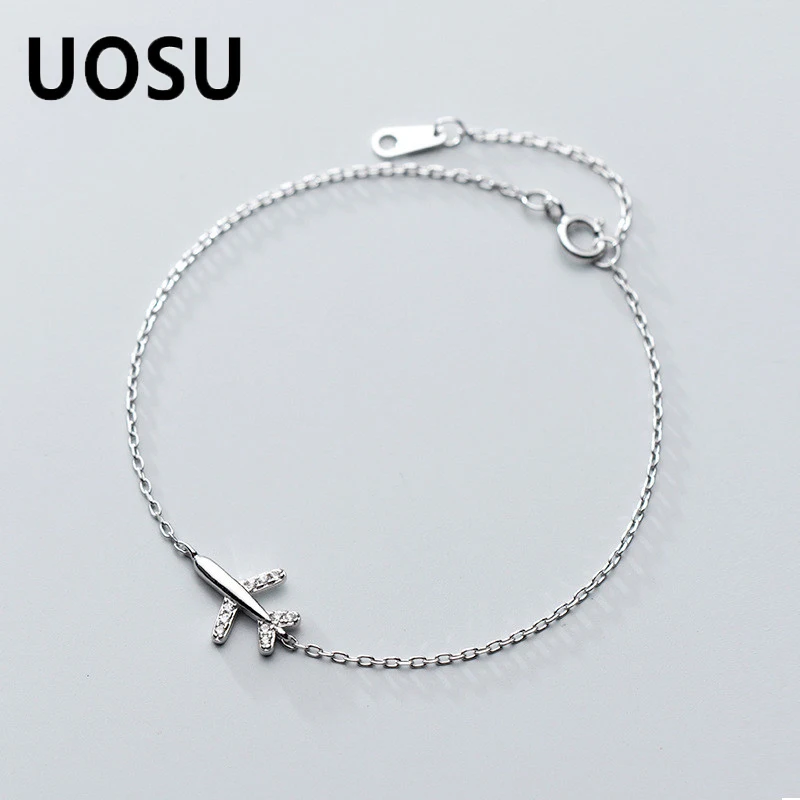 

UOSU 925 стерлингового серебра простой дизайн шарма браслеты цепи для женщин циркония хрустальной бумажной плоскости форма регулируемые ювел...