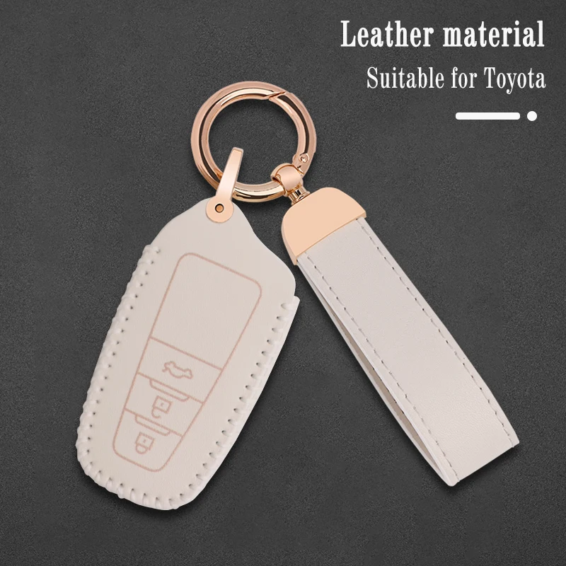 

Leather Car Remote Key Case Cover Fob for Toyota Camry Prado CHR Prius Corolla RAV 4 Protector Shell Holder Keychain Accessories