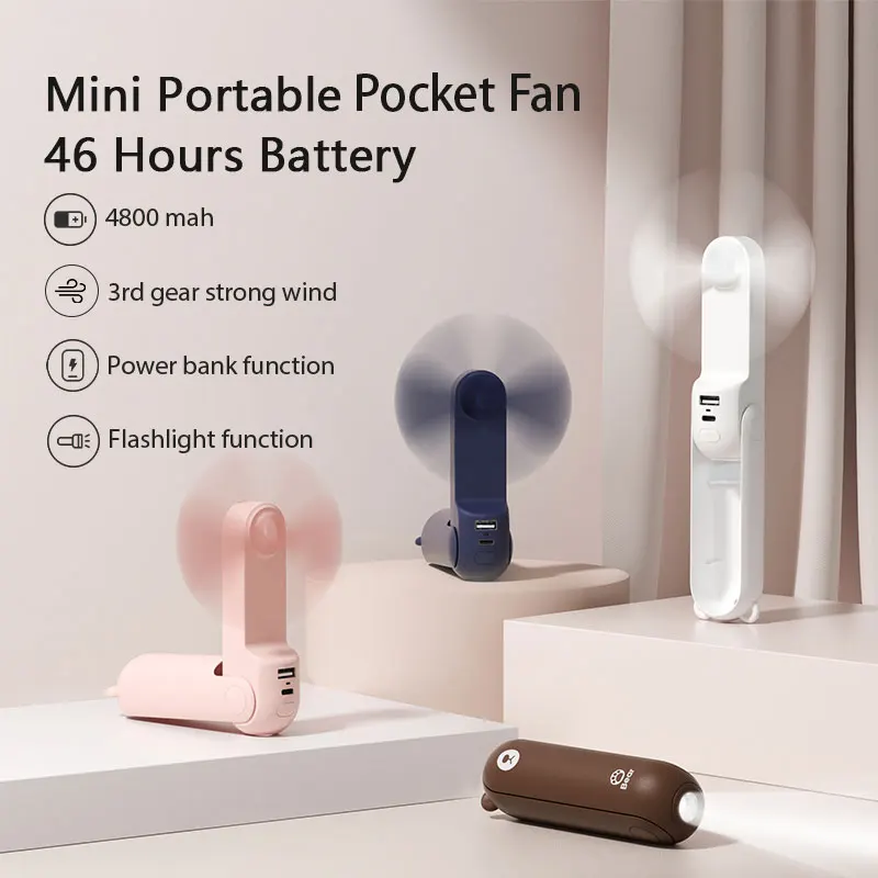 JISULIFE USB Mini Fan Portable Handheld Electric Fan Rechargeable Quiet Pocket Cooling Hand ventilador with Light Office Outdoor