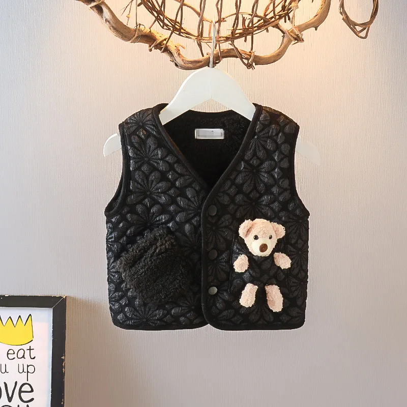 

Зимняя Новинка, модное однотонное маленькое пальто с ароматом для девочек-подростков, утепленный мягкий детский жилет с рисунком медведя к...