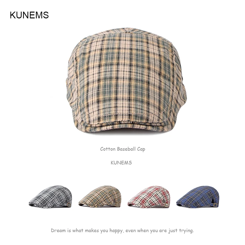 

KUNEMS Fashion Men's Berets Boina Retro Plaid Newsboy Hats for Men Casual Flat Cap Dad Hat Peaky Blinders Octagonal Cap Gorras