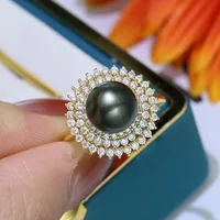 MeiBaPJ 9-10mm Black Natural Freshwater Pearl Fashion Sun Flower Ring Real 925 Sterling Silver Fine Wedding Jewelry For Women