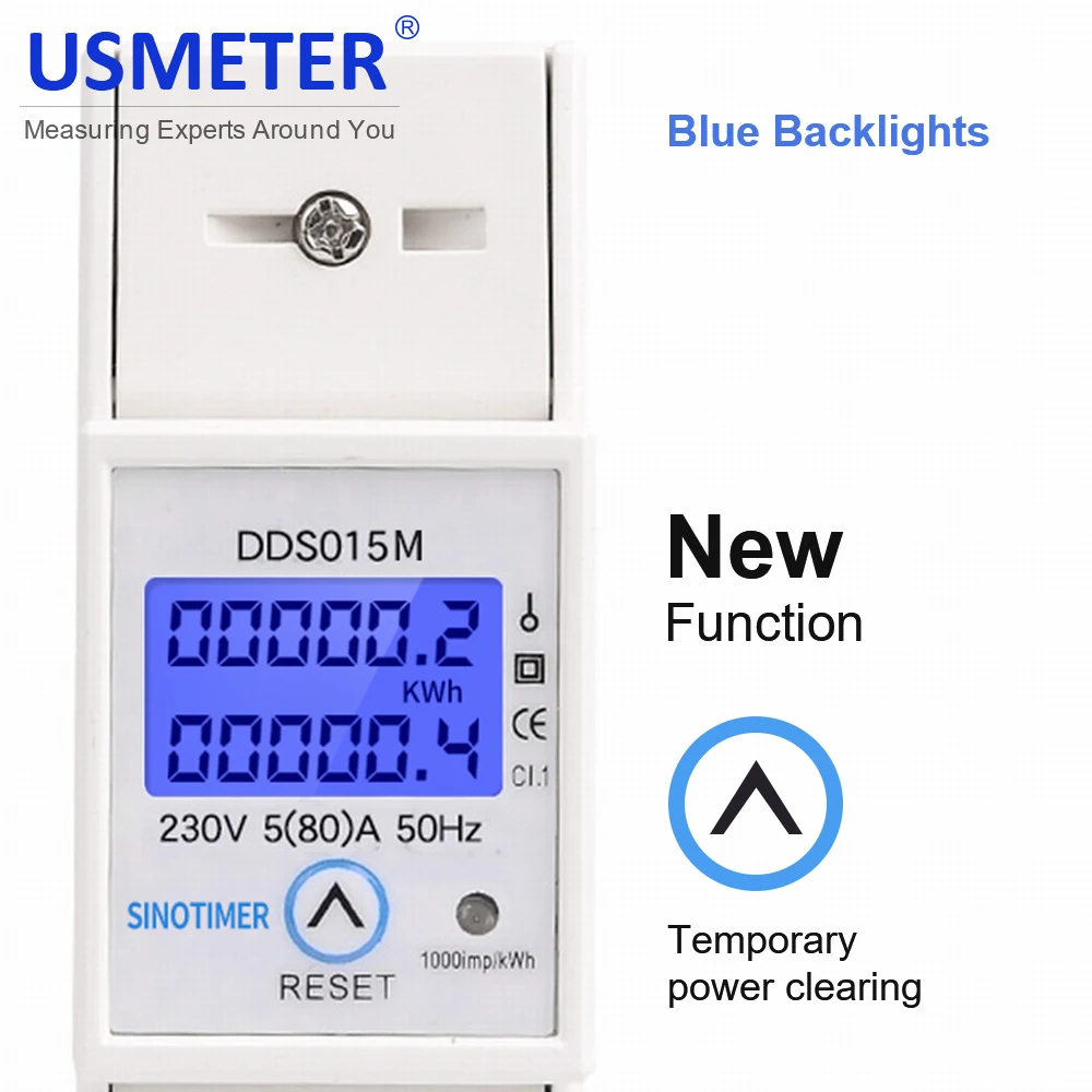 

Однофазный ваттметр на Din-рейку, потребляемая мощность, электронный измеритель энергии, кВтч 5-80 А 220 В 230 В переменного тока 50 Гц с функцией сброса