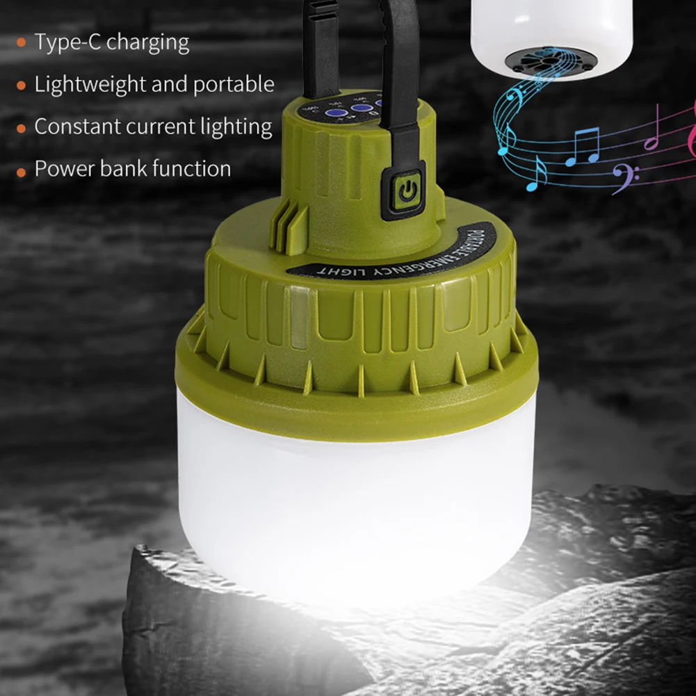 

Светодиодный светильник для кемпинга, Подвесная лампа с Bluetooth, зарядкой через USB, переносной уличный фонарь для палаток, ночсветильник