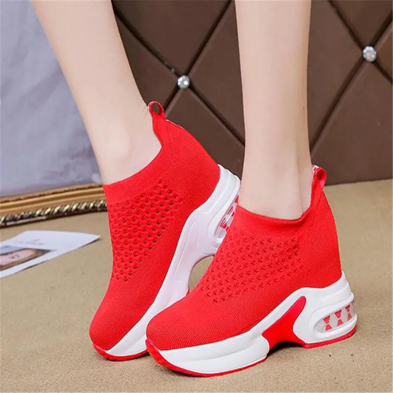 

Кроссовки женские на платформе, Повседневная дышащая сетчатая обувь, толстая подошва, блестящие, белые, осень