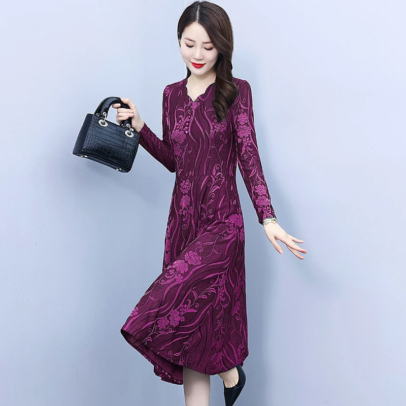 Autumn and Winter Long sleeve dress Women 2024 New Spring Mother Western Sle High end Fleece-lined Thicke...