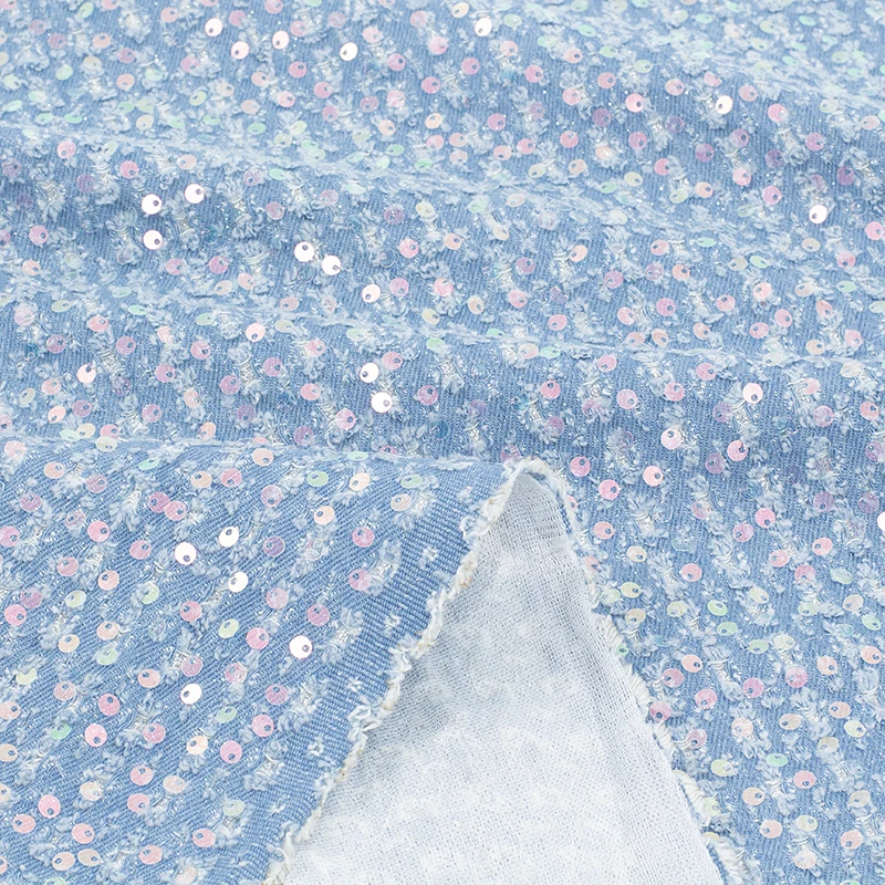 

Джинсовая ткань с блестками, потертая, толстая, из чистого хлопка, рваная, «сделай сам», сумка, шапочка, пальто, юбки, одежда, дизайнерская ткань