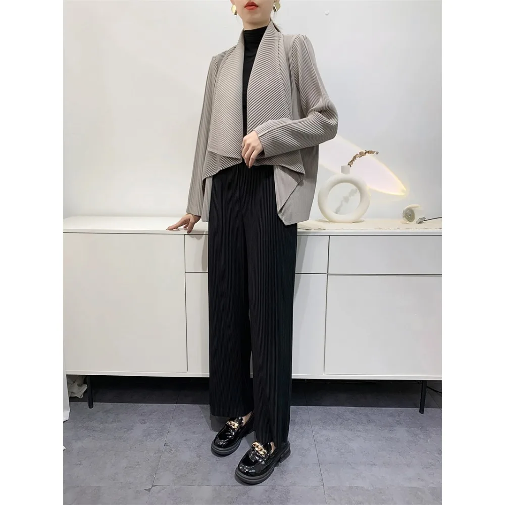 

Miyake Pleated Plus Size Pants Set 2023 Spring Autumn Comfortable Casual Loose Type Long Sleeve Thickened Cardigan Top Women's