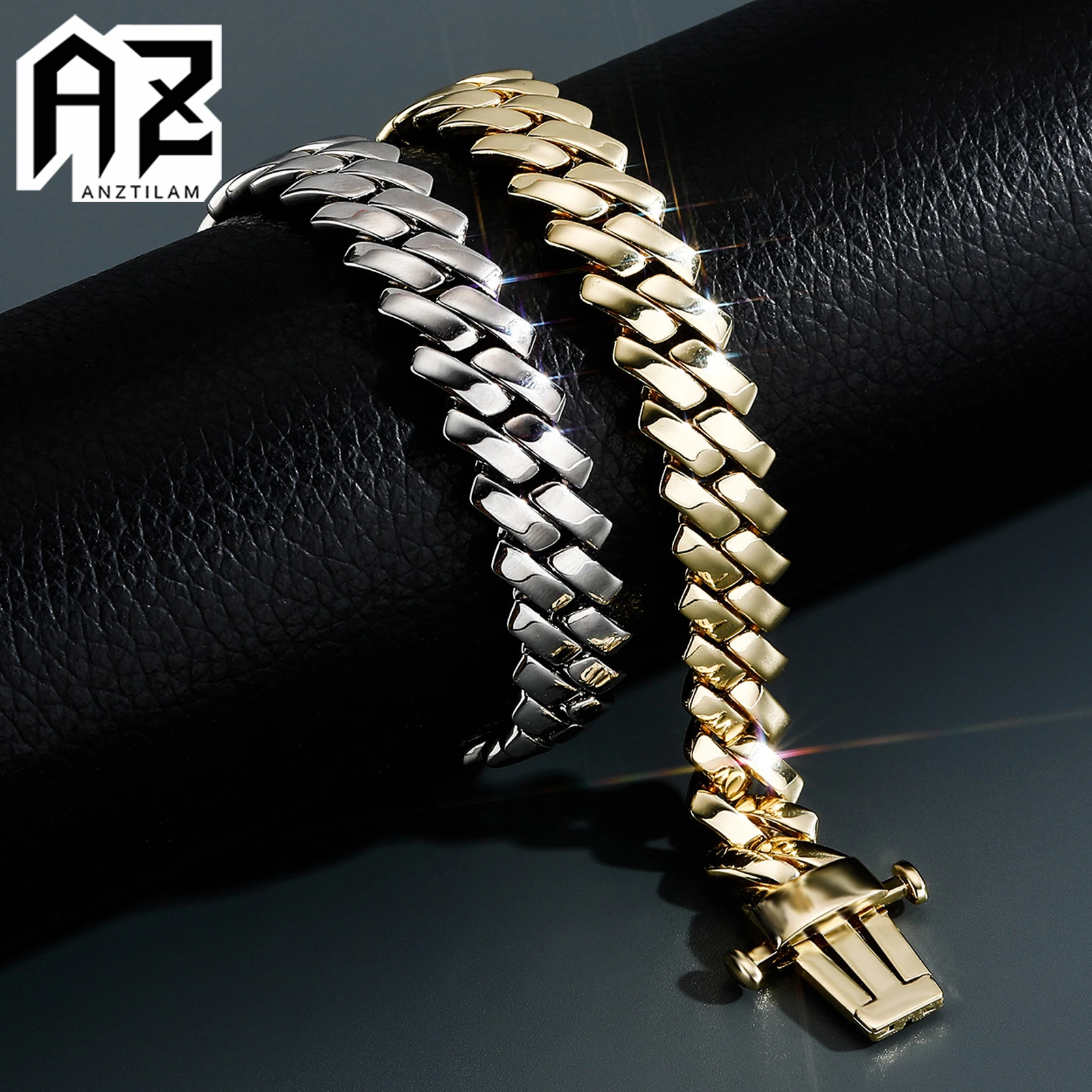 

Shine Brass Necklaces Square Cuban Link Chain Bracelets Punk Chokers for Men Women Hip Hop Rapper Jewelry