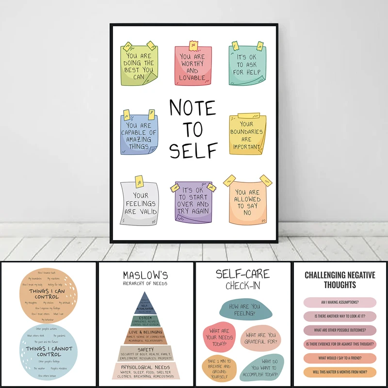 

Canvas Painting Note To Self Mental Health Inspiring Quote Nordic Wall Art Pictures Poster Print for Living Room Home Decoration