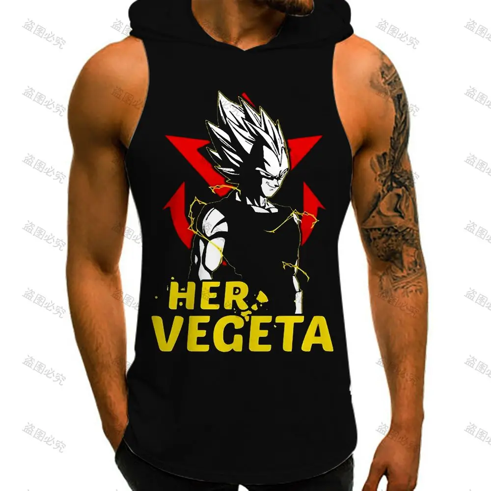 

Dragon Ball Z Mens Muscle Vest with Hood New 2024 Streetwear Y2k Clothes Running Tank Top Men Vegeta Goku Bodybuilding Summer