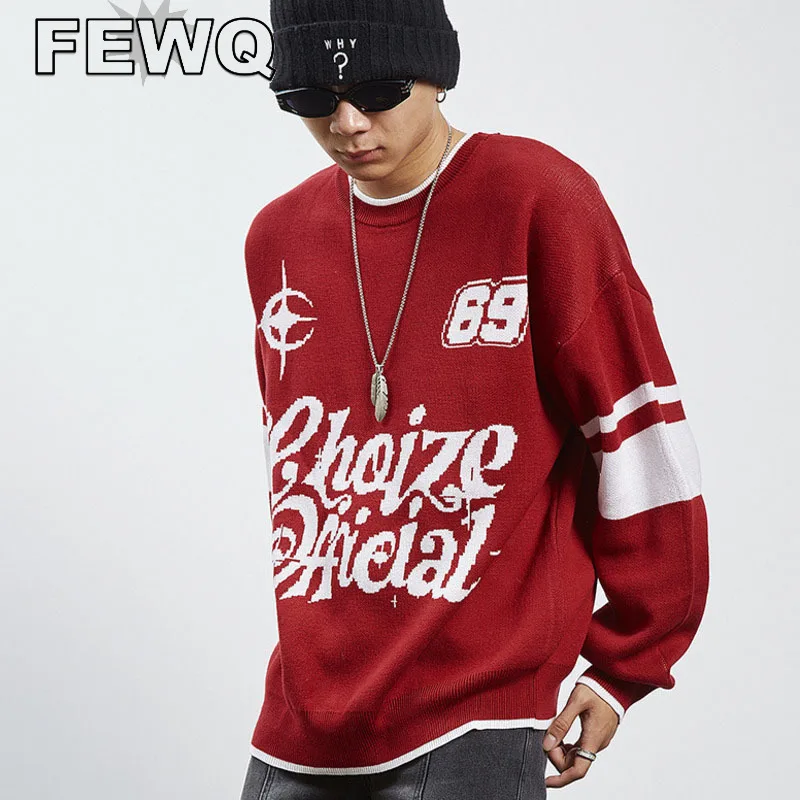 

FEWQ American Vintage Men's Sweater Letter Spliced Round Collar Casual Male Knitted Pullovertops 2023 Spring Stylish New 24B1478