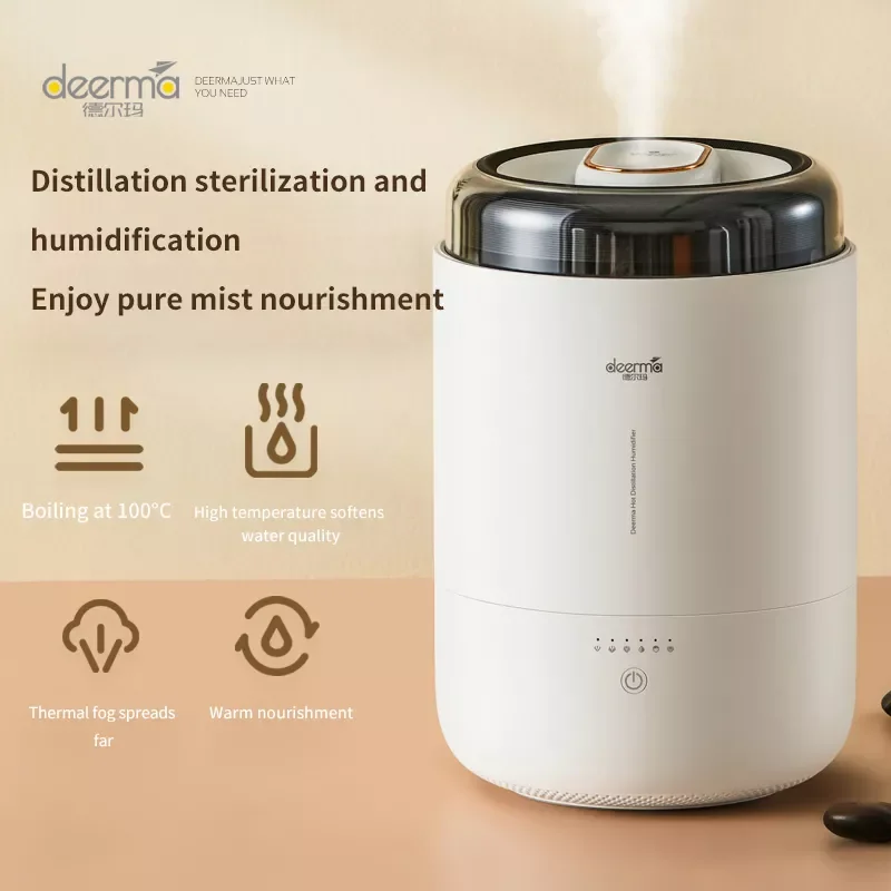 

Deerma Air Humidifier Distillation Hot Mist Humidifier Heating Humidifier 5 Gears Household Light Tone Sterile Maternal Infant
