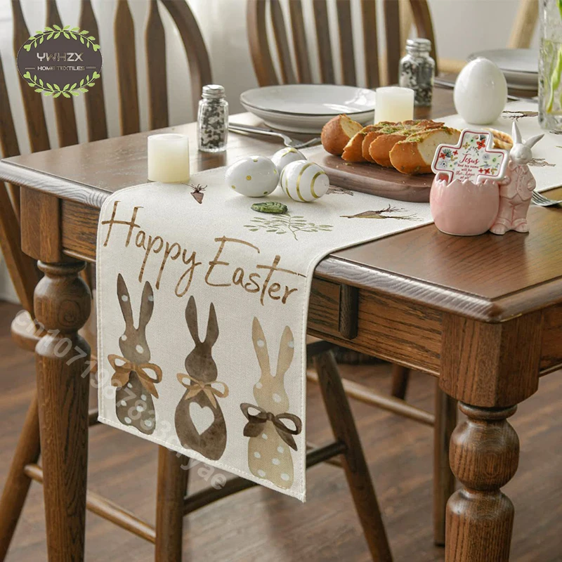 

Easter Bunny Dining Table Runner Gnome Rabbit Wedding Decor Anti-stain Rectangular Tablemat Easter Placemat Table Decoration