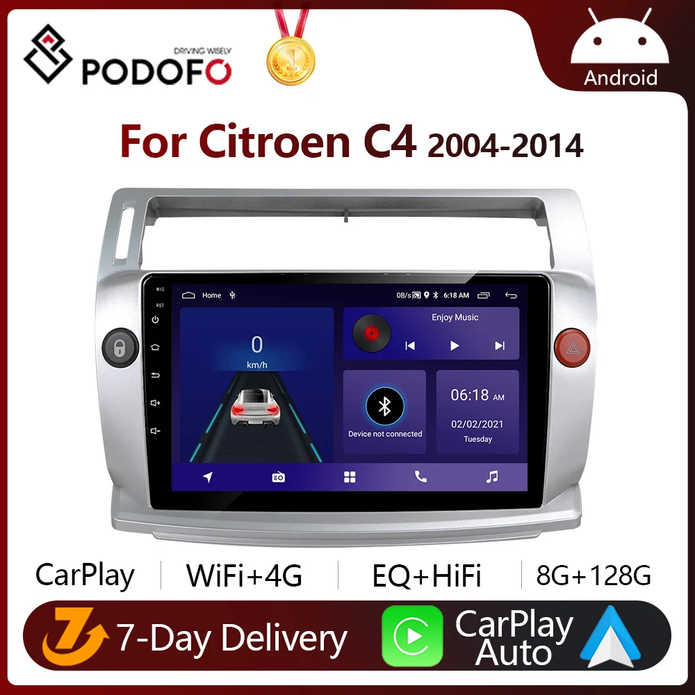 Podofo 2din Андроид автомобильное радио с CarPlay для Citroen C4 C-Triomphe C-Quatre 2004-2014 Мультимедиа плеер 4G RDS GPS Стерео головное устройство.