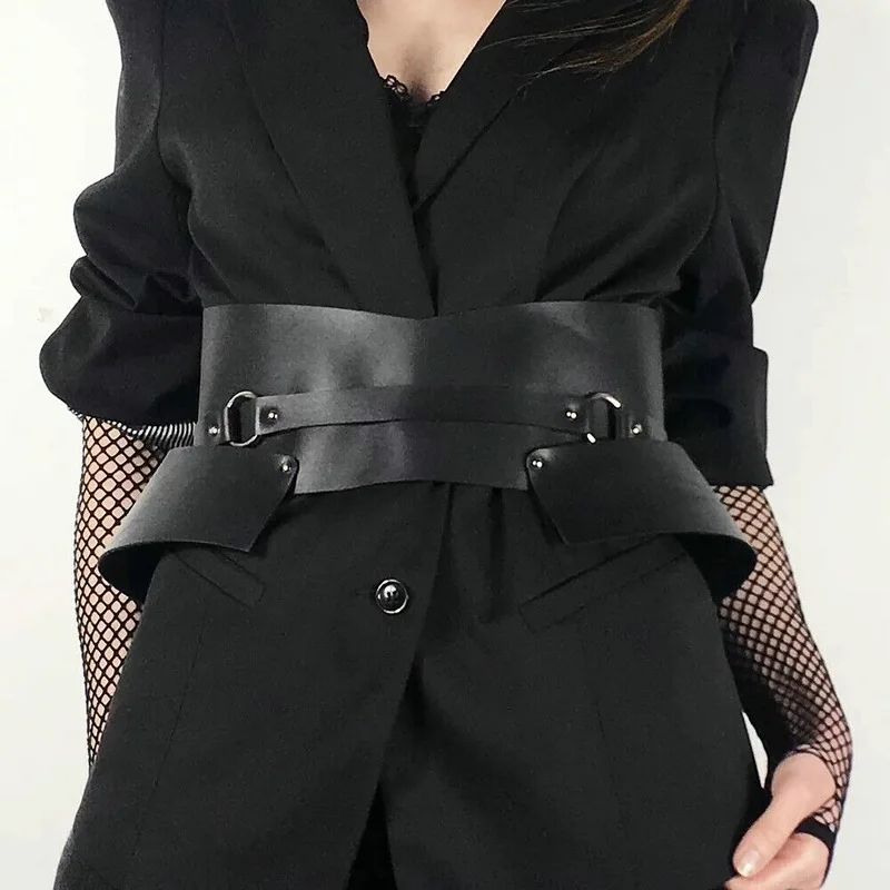 Adjustable Women Belt PU Leather Hiphop Rock Nightclub Vintage Luxury Punk Widen Waist Belt Fashion Show Dress Shirt Girdle