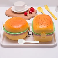 3 tier creative hamburger shape lunch box with spoon leakproof portable cute food container for student white collar children