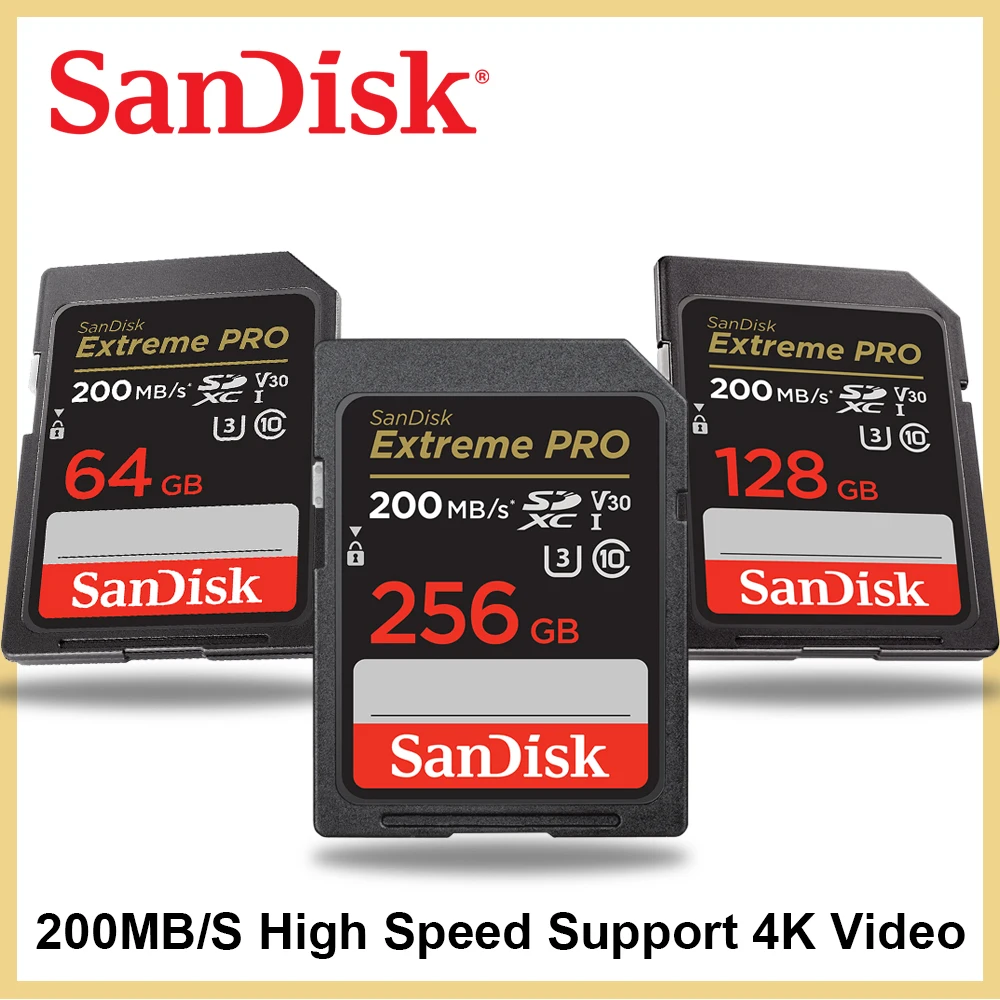 SD-Карта SanDisk Extreme PRO SDHC/SDXC 256 ГБ 512 128 64 32 U3 4k высокоскоростная C10 V30 для камеры - купить