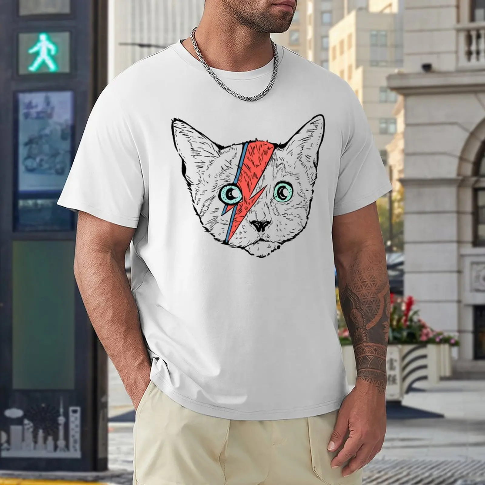 

Top Tee Bowie Cat Funny Graphic Leisure USA Size Vintage