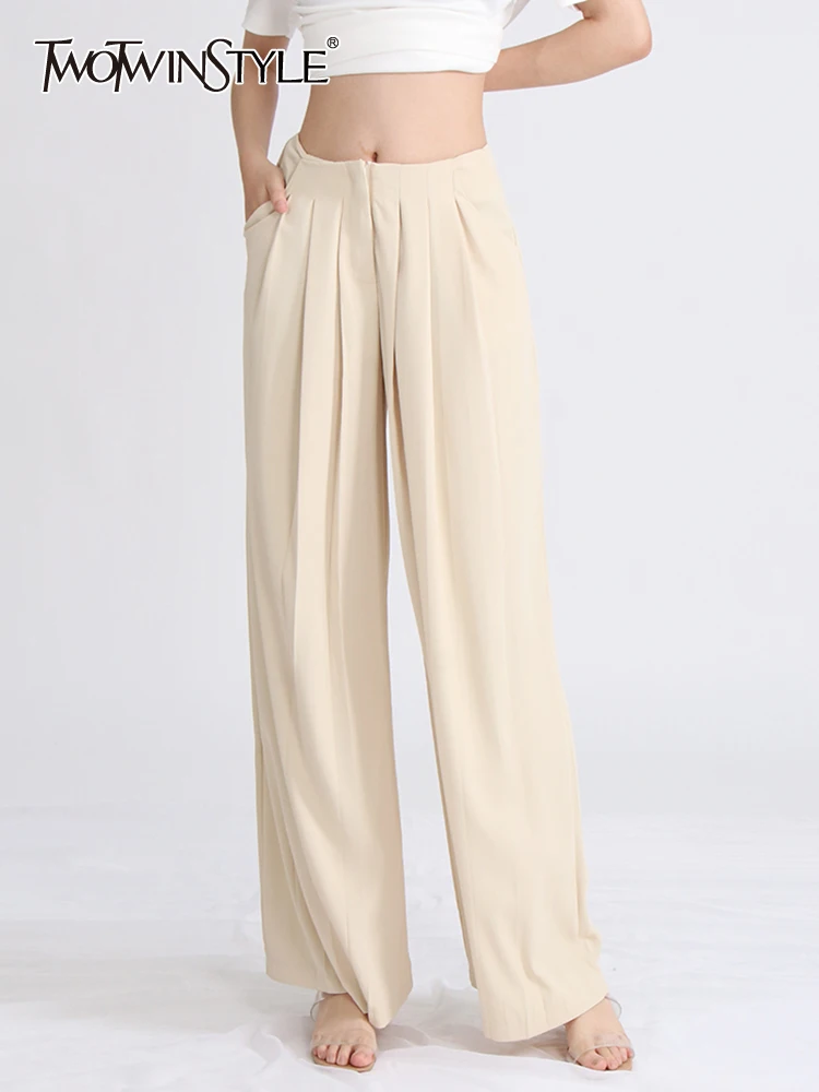 

TWOTWINSTYLE прямые свободные брюки для женщин с высокой талией Полная длина пэчворк плиссированные темпераментные Брюки Женская модная одежда