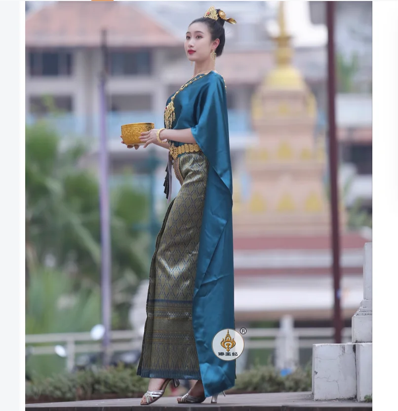 Традиционный тайский Женский костюм с одним плечом и драпированной вуалью