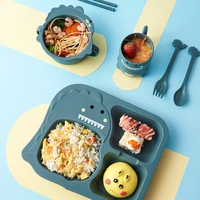 kids cartoon dinosaur dinnerware set lunch box kawaii baby feeding plate bowl plastic children bento food container dishes 2022