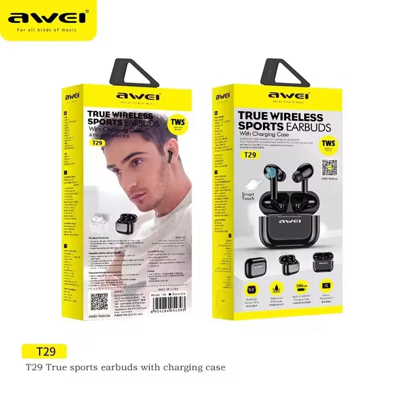 Awei T29 Гарнитура Bluetooth-наушники TWS Наушники Беспроводные наушники-вкладыши Type-C с