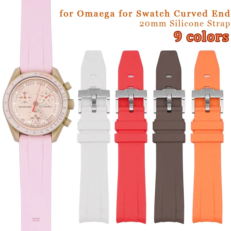

20mm Rubber Band Curved End for Omega for Rolex Watch Strap Silicone Bracelet Accessories Men Diving Waterproof for Swatch Band