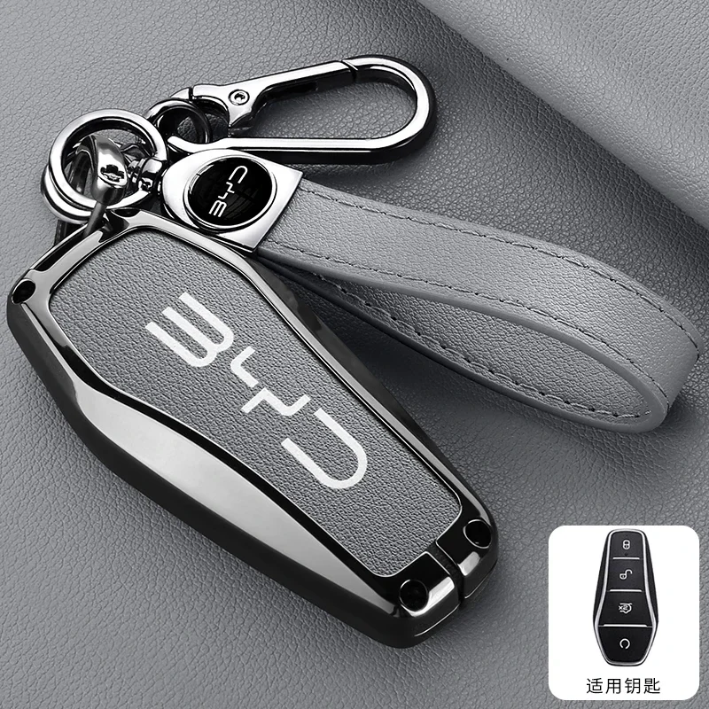

Кожаный автомобильный смарт-чехол для дистанционного ключа из сплава, аксессуары с эмблемой для BYD Song Pro Tang Dmi QIn PLUS MAX Yuan EV Dolphin Seagull